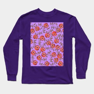 Watercolour seamless pattern with peaches and leaves Long Sleeve T-Shirt